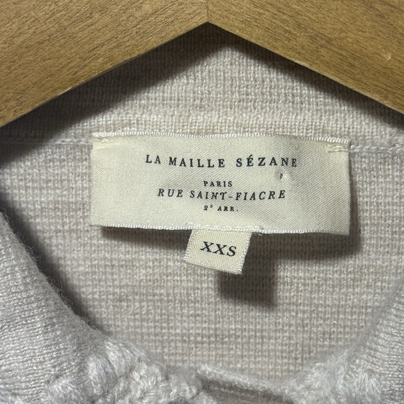 La‎ Maille Sezane Betty Cardigan Women's XXS Beige Crochet Trim 100% Merino Wool - Picture 5 of 7